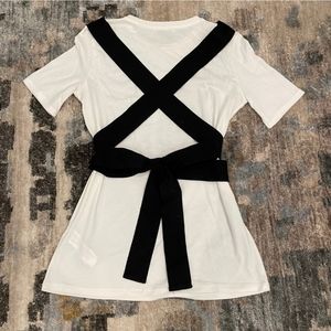 Zara White Short Sleeve Top with Black Crisscross Back Tie